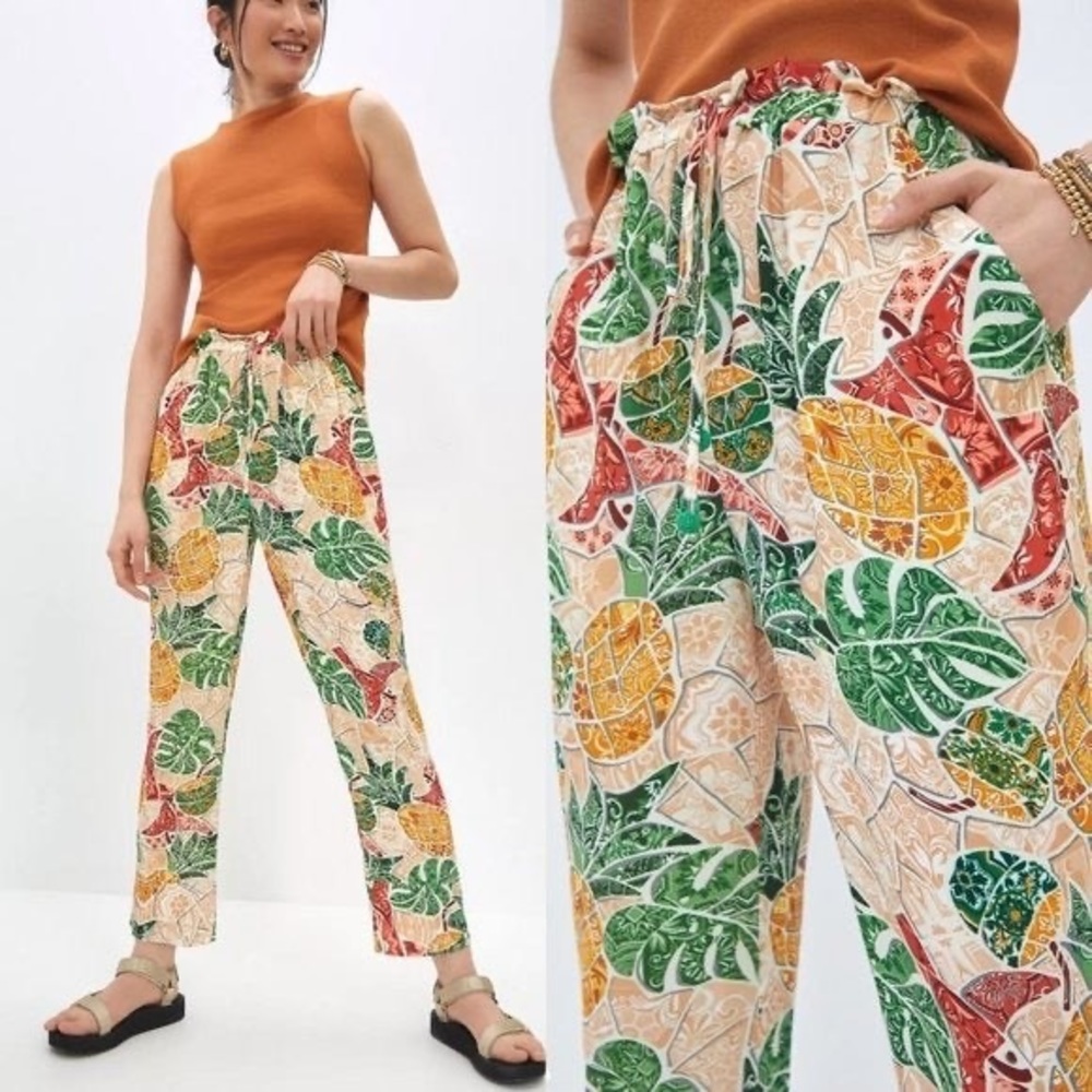 FARM Rio x Anthropologie NWT Mosaic Tapered Pants in Green Size S